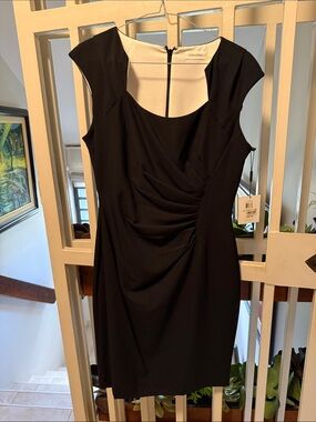 Calvin Klein Black Cap-Sleeve Sheath with White Neckline